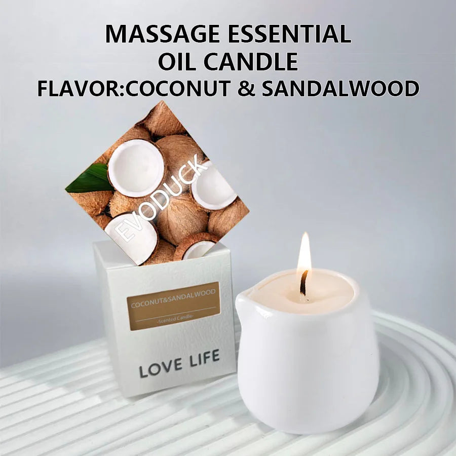 Fruity scented natural massage oil candle. Low heat. 1.69 oz, coconut wax. Hydrating. For home & V-Day. Natural luxury. Soothing