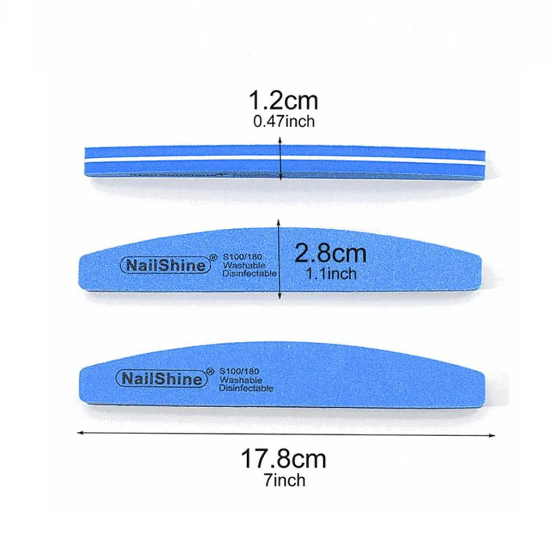 10pcs/lot Halfmoon Double Side Nail files buffer 100/180 Polishing Grinding Manicure Pedicure Nail Buffers File Tools