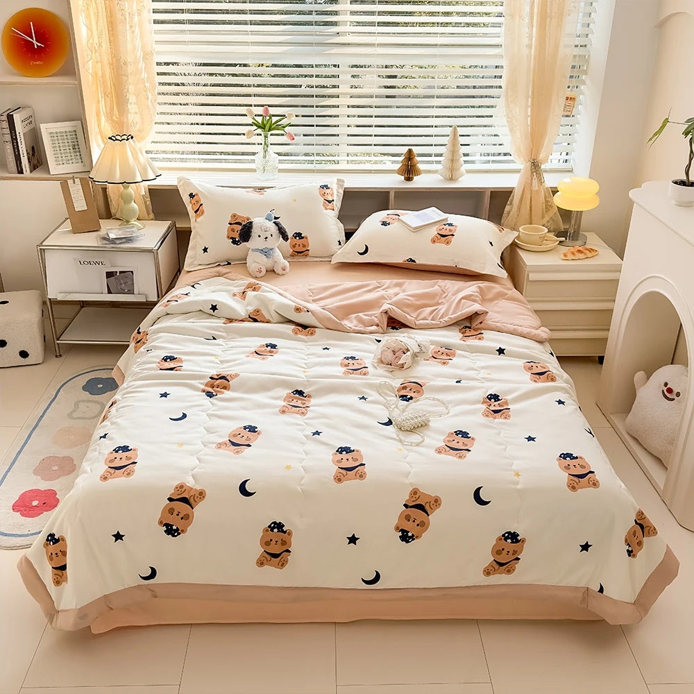 YanYangTian Summer Blanket Ice Silk Cooling Quilt Breathable Lightweight Skin-Friendly Minimalist Style Machine Washable Bedding