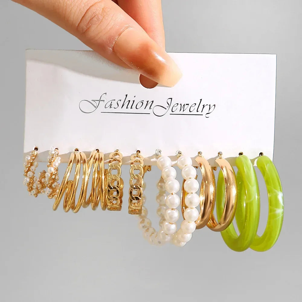 Green Butterfly Heart Dangle Earring Set for Girls Acrylic Gold Color Pearl Set Ear Rings 2023 New Fashion Jewelry Gifts