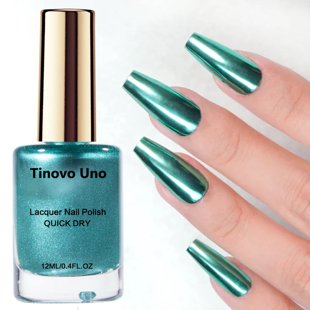 Tinovo Uno Metallic Nail Polish Mirror Red Regular Normal Nail Lacquer QuicK Dry Shimmer Manicure Growth Bright Oil Top Finish