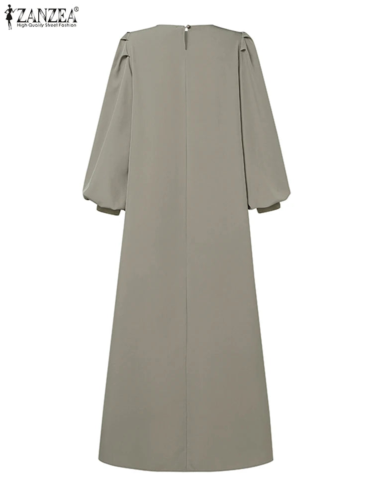 ZANZEA Islamic Hijab Dresses Elegant Long Lantern Sleeve Muslim Abaya Dress Maxi Robe Women Sundress Casual Solid Loose Vestidos