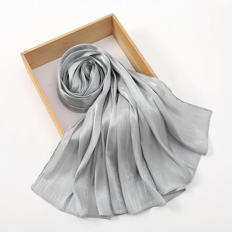 Fashion Plain Shimmer Hijab Wrinkle Scarf Muslim Woman Hijab Shawls Islam Woman Long Wraps Femme Headband Pure Turban