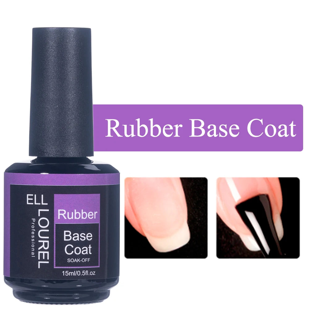ELL LOUREL Upgrade Base Coat Top Coat No Wipe UV Gel Polish 15ML Semi Permanent Glitter Tempered Top Function Gel Nail Polish