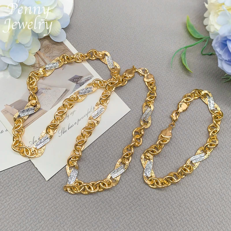 Dubai Gold Plated Jewelry Set for Men Women Hip Hop Necklace Bracelet Fashion Engagement Jewellery for Party Wedding Gifts