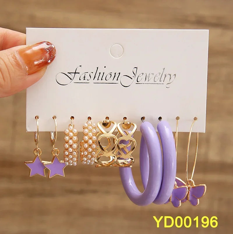 Green Butterfly Heart Dangle Earring Set for Girls Acrylic Gold Color Pearl Set Ear Rings 2023 New Fashion Jewelry Gifts