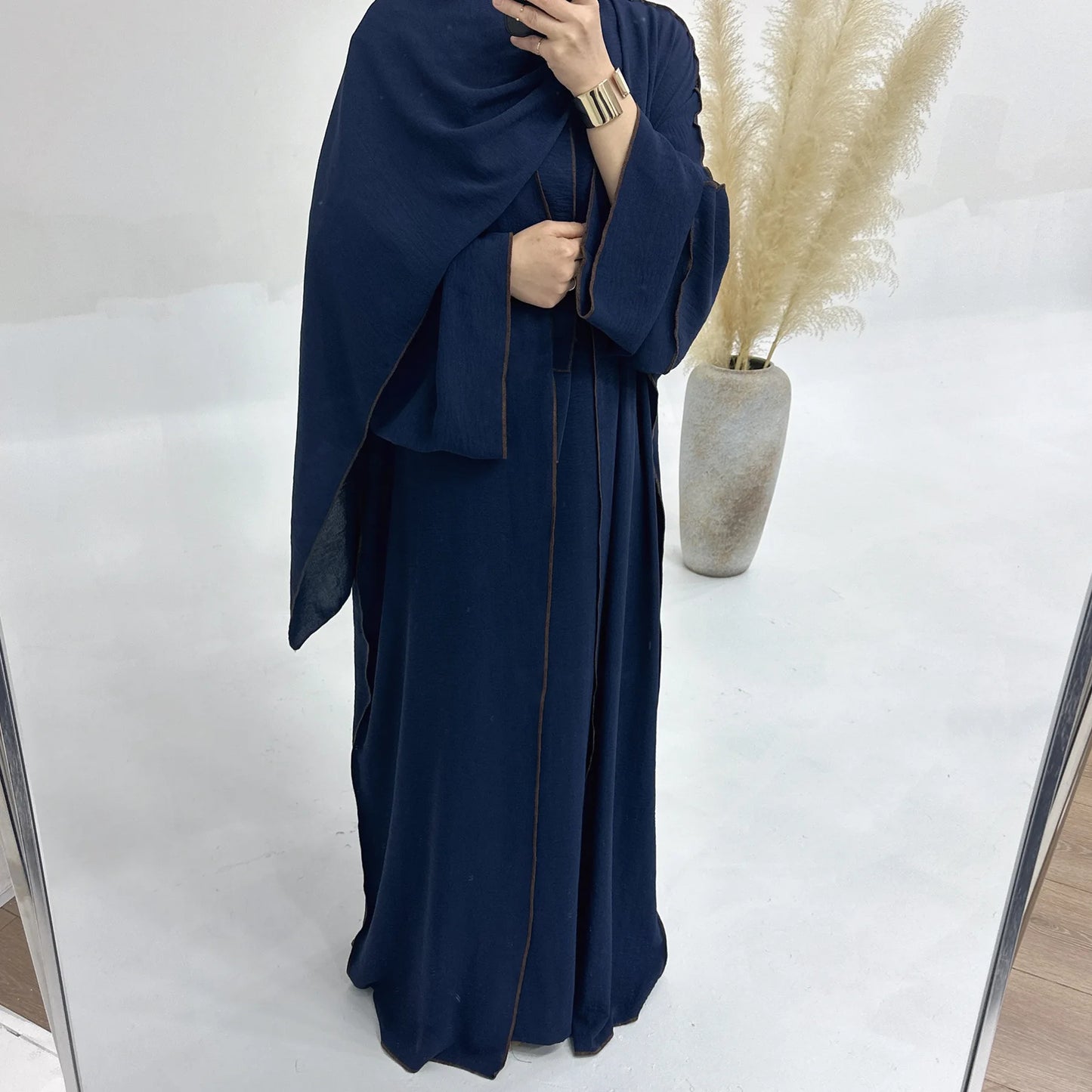 3pcs Muslim Women Kimono Cardigan With Inner Dress Hijab Matching Set Dubai Turkey Kaftan Abayas Eid Ramadan Jalabiya Robe Gown