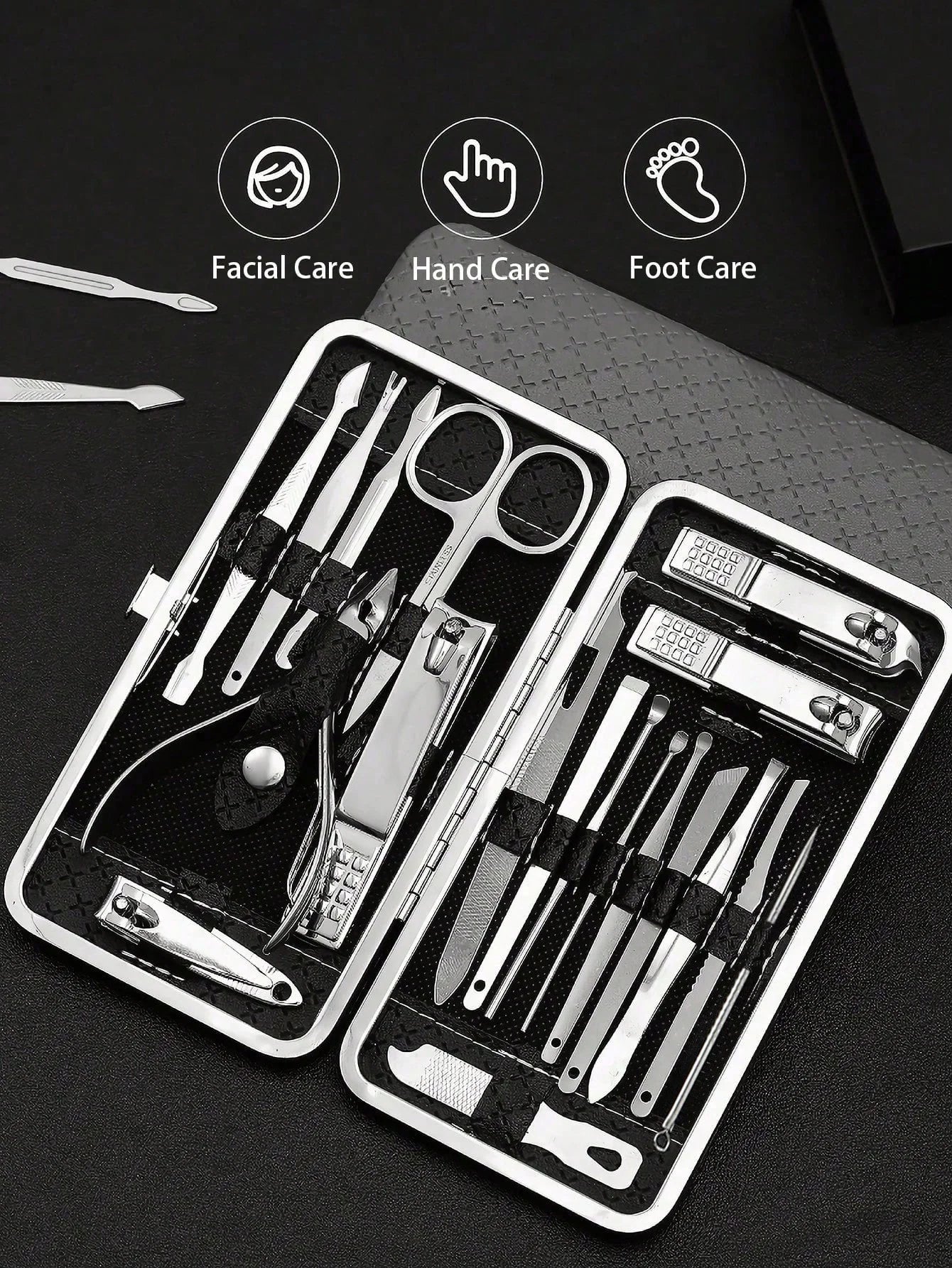Manicure, Pedicure Kit, Nail Clippers Set of Professional Grooming Kit, Nail Tools with Luxurious Travel Case Black