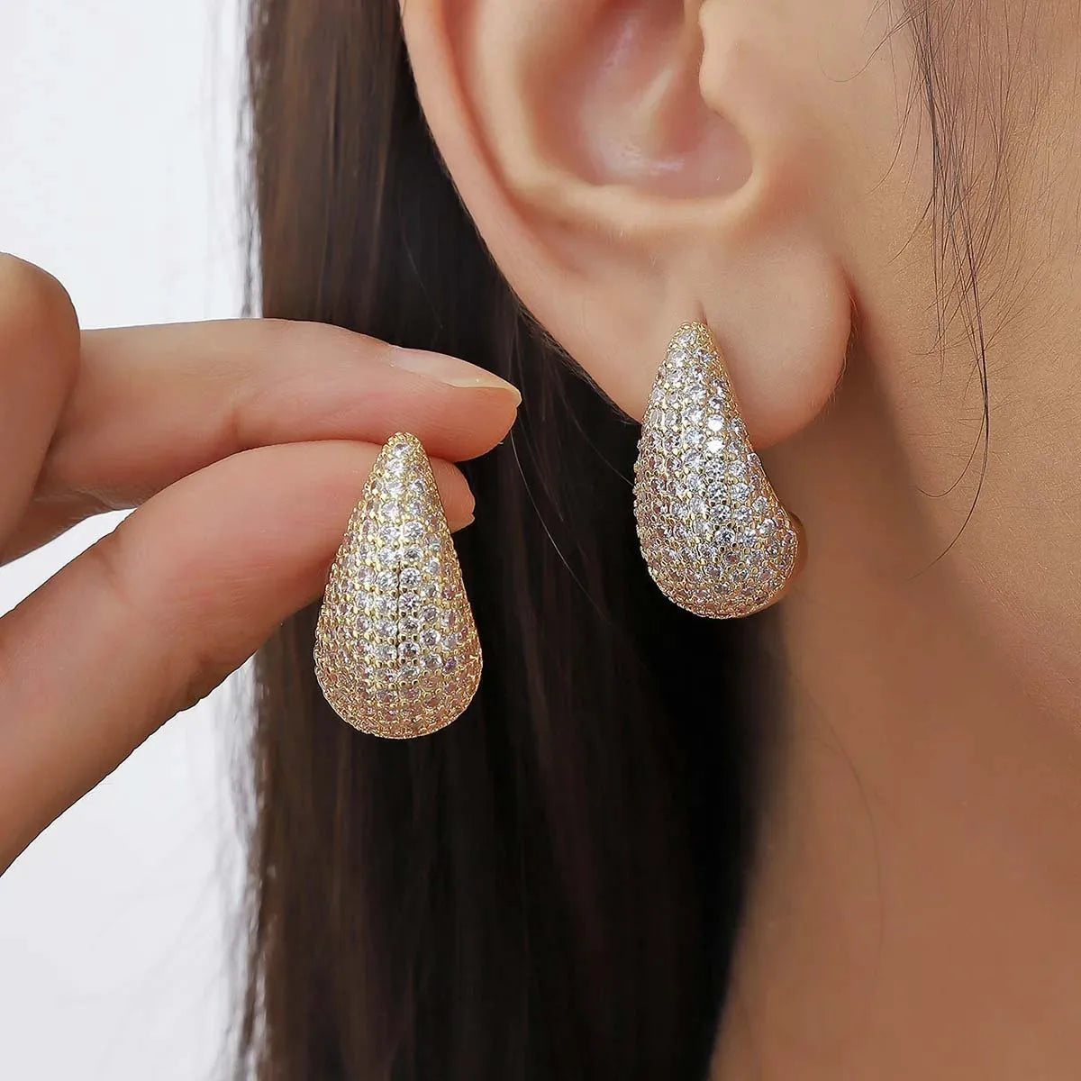 Korea's New Design Fashion JJewelry 14K Gold Plated Luxury Zircon Water Drop Earrings Elegant Women's Wedding Party Accessories