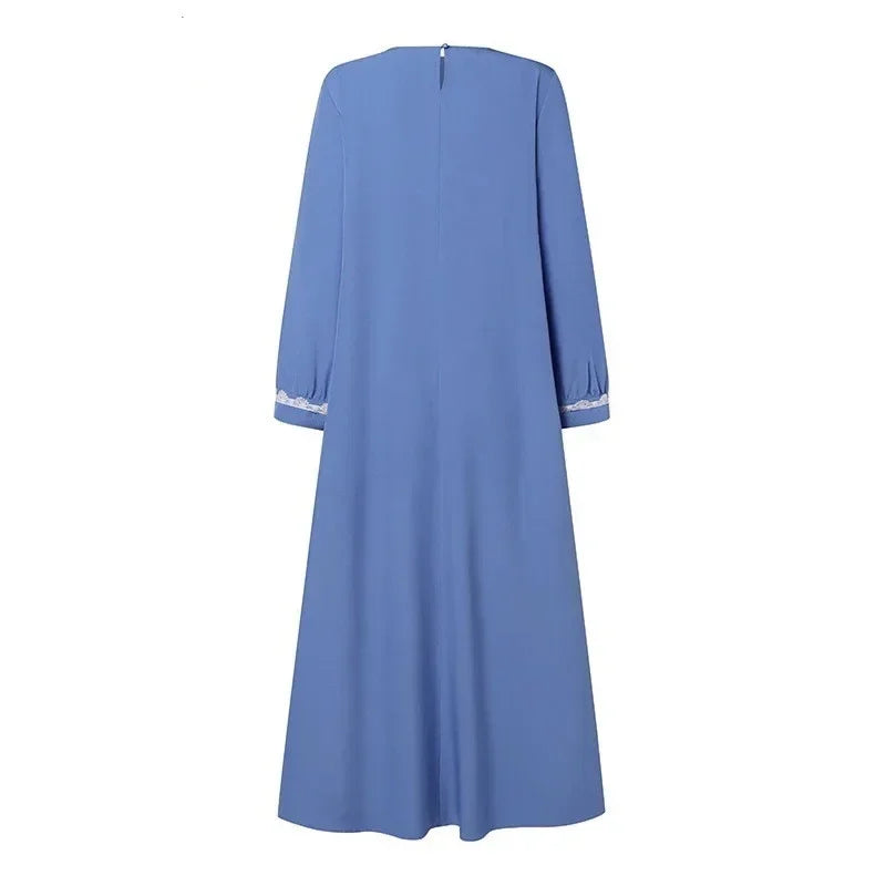 Muslim Womens Lace Robe Dress Fashion Long Sleeve Vest Spring Casual Dresses for Women
