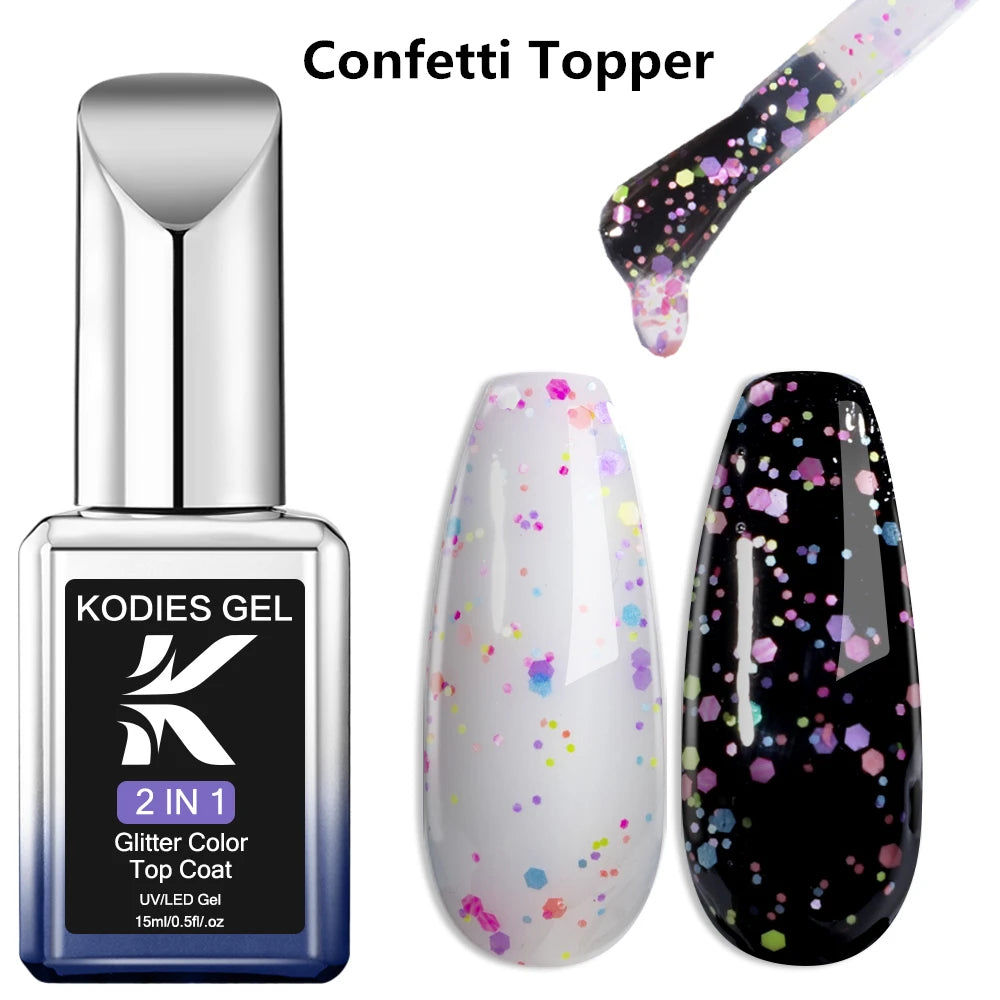 KODIES GEL Glitter Top Coat Shimmery Gold UV Gel Nail Polsih Holographic Laser Gellak Semi Permanent Super Shine Topcoat No Wipe