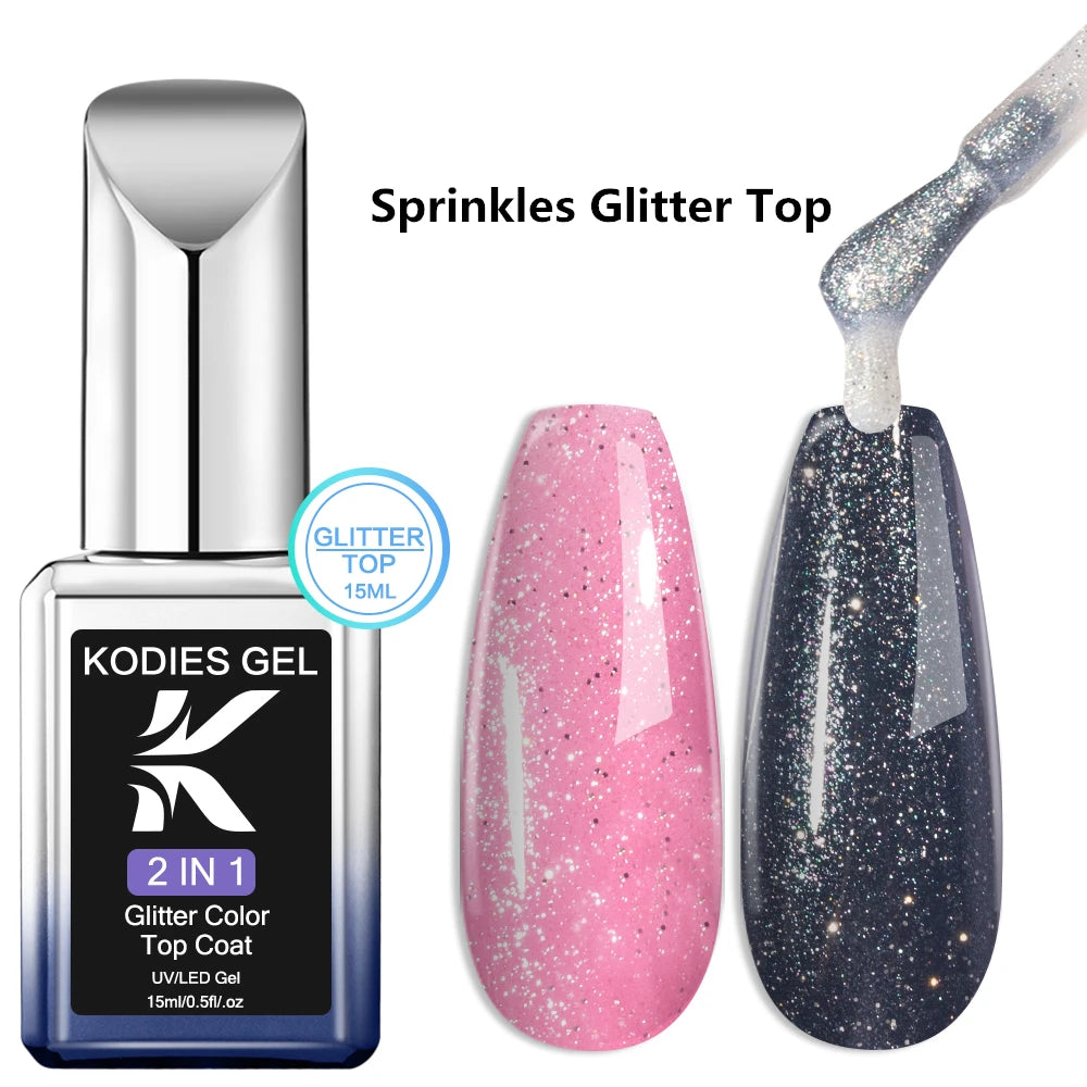 KODIES GEL Glitter Top Coat Shimmery Gold UV Gel Nail Polsih Holographic Laser Gellak Semi Permanent Super Shine Topcoat No Wipe