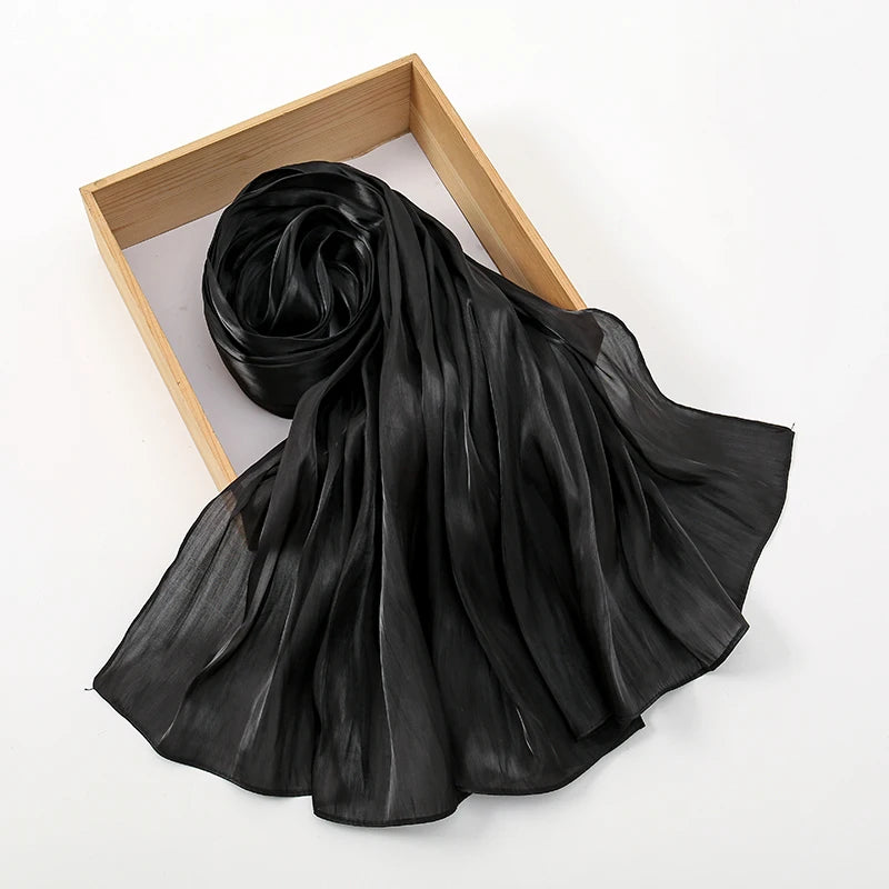Fashion Plain Shimmer Hijab Wrinkle Scarf Muslim Woman Hijab Shawls Islam Woman Long Wraps Femme Headband Pure Turban