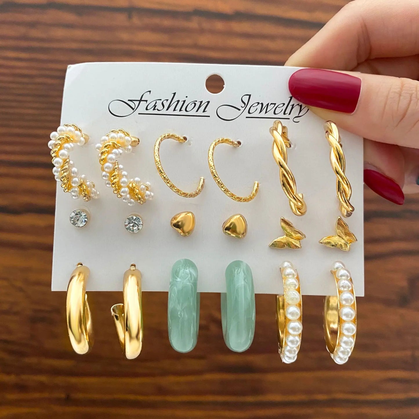 Green Butterfly Heart Dangle Earring Set for Girls Acrylic Gold Color Pearl Set Ear Rings 2023 New Fashion Jewelry Gifts
