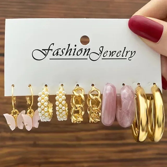 Green Butterfly Heart Dangle Earring Set for Girls Acrylic Gold Color Pearl Set Ear Rings 2023 New Fashion Jewelry Gifts