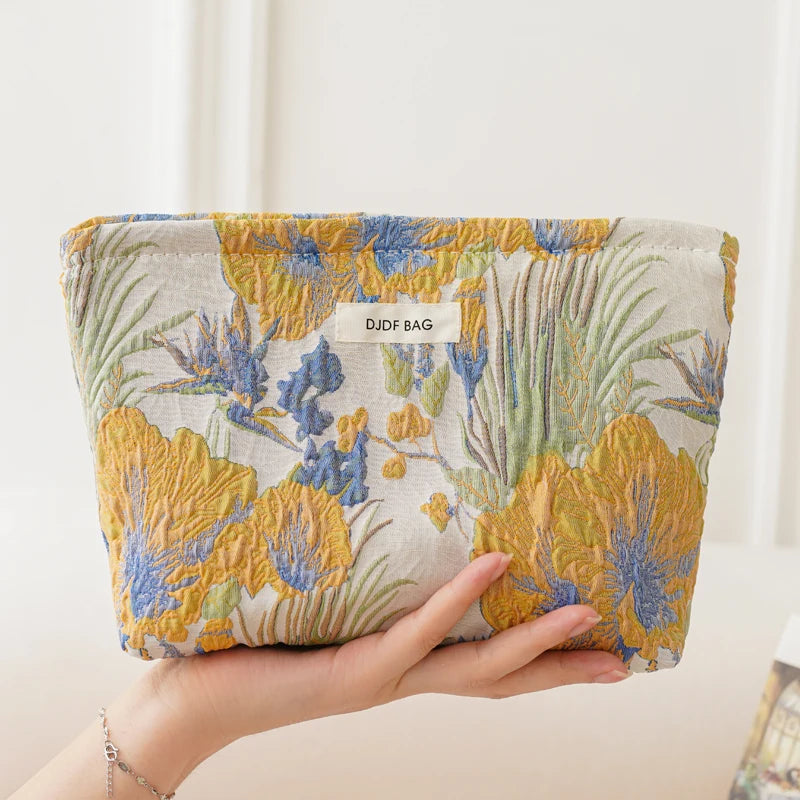 Women's Makeup Bag, Blue Bouquet, Large Capacity Sanitary Napkin, Touch-up, Makeup Supplies, Canvas Storage Bag, Toiletry Bag