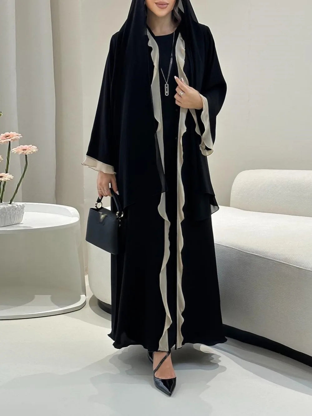Eid Women Abaya Dress Ruffle Hem Cardigan Muslim Ramadan Open Party Long Dresses Caftan Robe Jalabiya Morocco Dubai Kaftan 2025