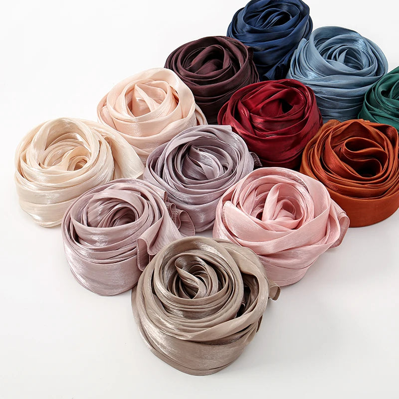 Fashion Plain Shimmer Hijab Wrinkle Scarf Muslim Woman Hijab Shawls Islam Woman Long Wraps Femme Headband Pure Turban