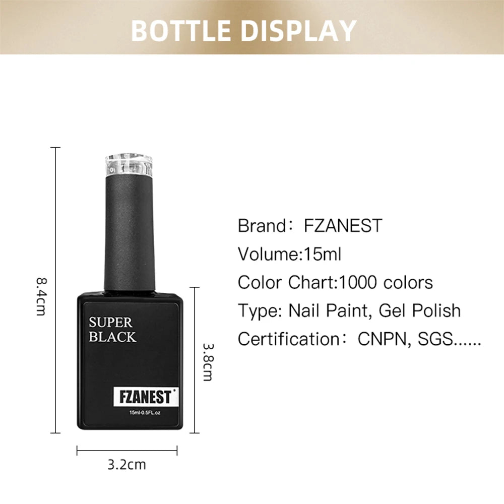 FZANEST Super Black Gel Nail Polish High Pigment Nail Gel Polish Lacquer Soak off UV LED Gel Pure Black White Color Nail Art