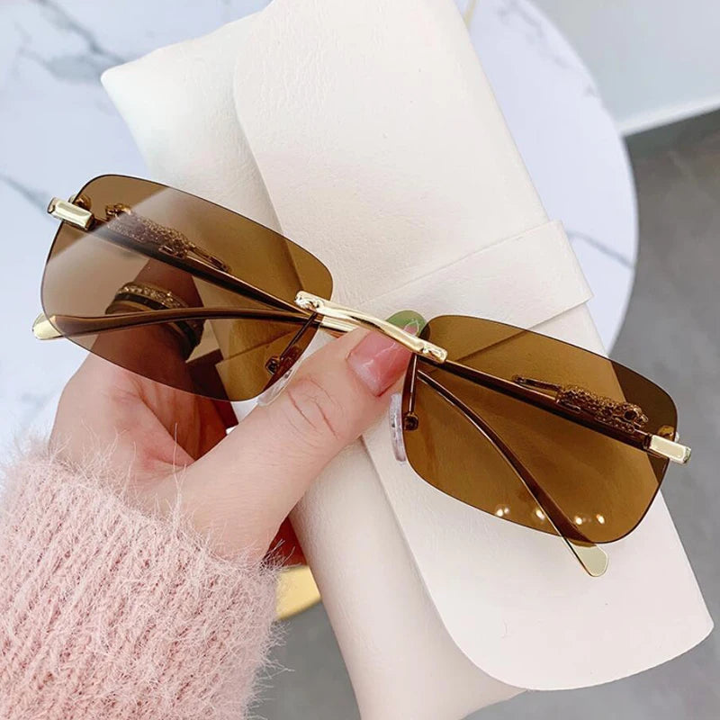 Luxury Brand Leopard Sunglasses Women Rimless Square Sun Glasses Female Fashion Frameless Shades Female UV400