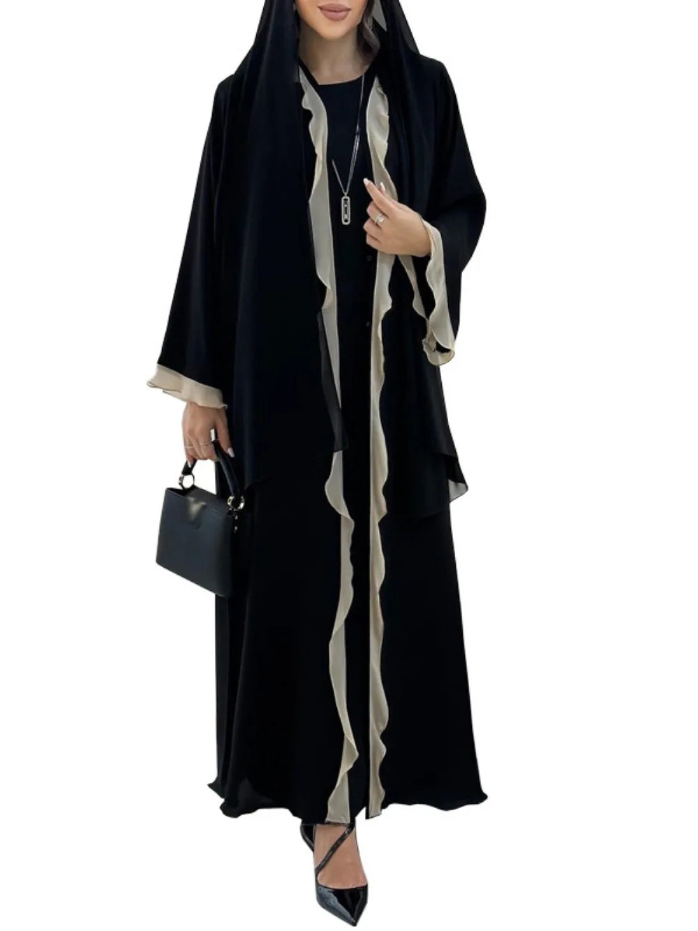 Eid Women Abaya Dress Ruffle Hem Cardigan Muslim Ramadan Open Party Long Dresses Caftan Robe Jalabiya Morocco Dubai Kaftan 2025