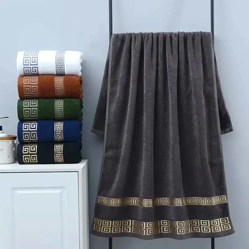 Bath Towels Cotton 140x70cm, Large Bathroom Thick Shower Towel Cover, Embroidered Gift Sport Blue White Brown Black Green Grey