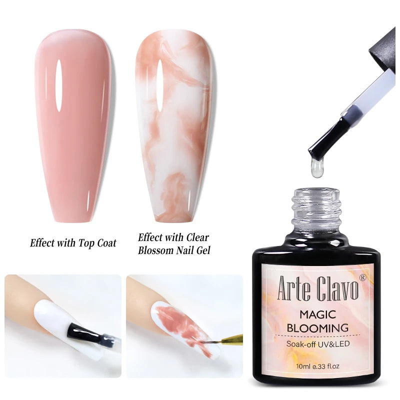 Arte Clavo Blossom Gel Nail Art Transparent Blossom Nail Polish Blooming Smook Effect Flower Gel Polish Soak off Nail Glue Gel