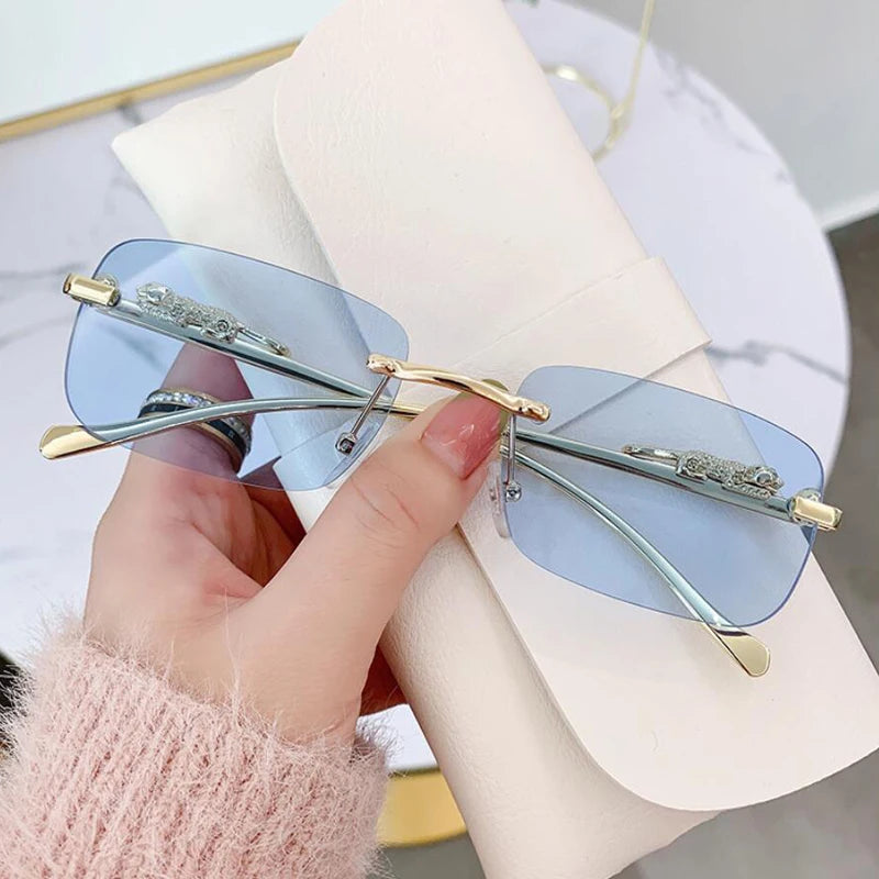 Luxury Brand Leopard Sunglasses Women Rimless Square Sun Glasses Female Fashion Frameless Shades Female UV400