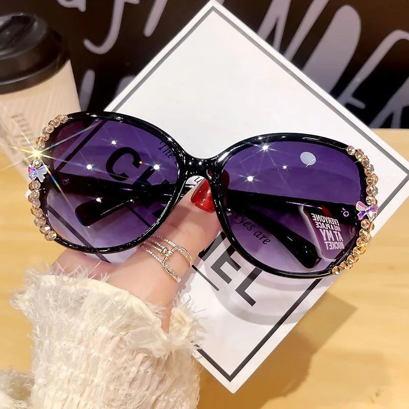 نظارات شمسية نسائية جديدة ذات تصميم فاخر، نظارات شمسية مرصعة بأحجار الراين، عدسات متدرجة عتيقة، نظارات شمسية للنساء UV400