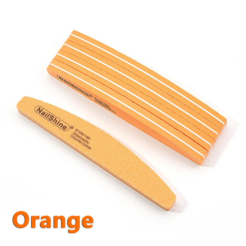 10pcs/lot Halfmoon Double Side Nail files buffer 100/180 Polishing Grinding Manicure Pedicure Nail Buffers File Tools