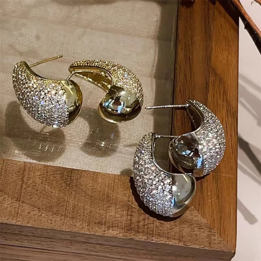 Korea's New Design Fashion JJewelry 14K Gold Plated Luxury Zircon Water Drop Earrings Elegant Women's Wedding Party Accessories
