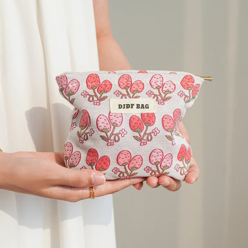 Women's Makeup Bag, Blue Bouquet, Large Capacity Sanitary Napkin, Touch-up, Makeup Supplies, Canvas Storage Bag, Toiletry Bag