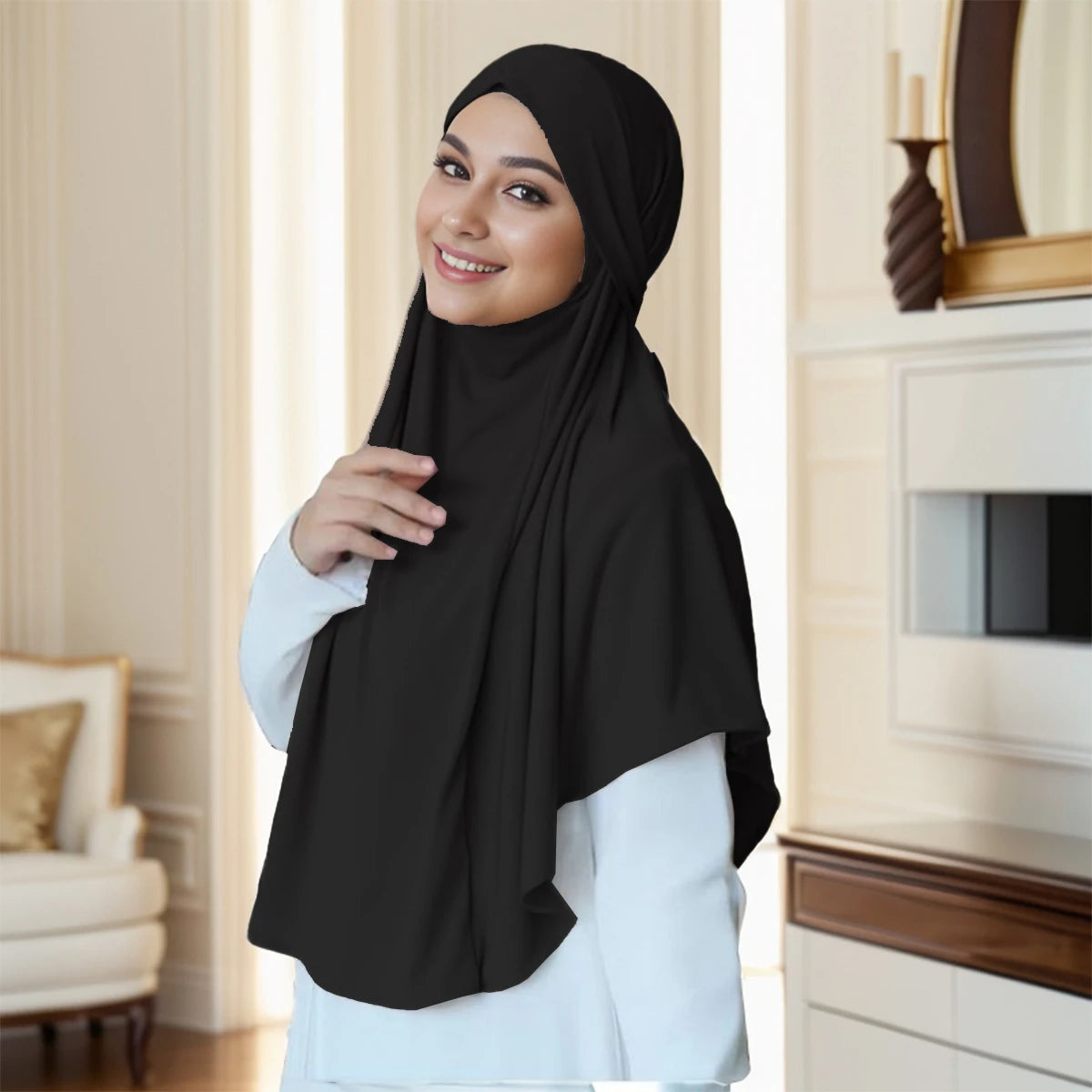 Malaysian Strap Instant Hijab Solid Modal Jersey Hijab Sacrf For Muslim Woman Hijabs Wrap Lady Casual Headband Ethnic Headscarf