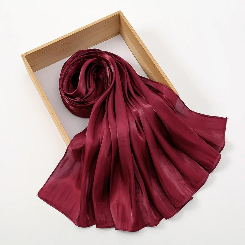 Fashion Plain Shimmer Hijab Wrinkle Scarf Muslim Woman Hijab Shawls Islam Woman Long Wraps Femme Headband Pure Turban