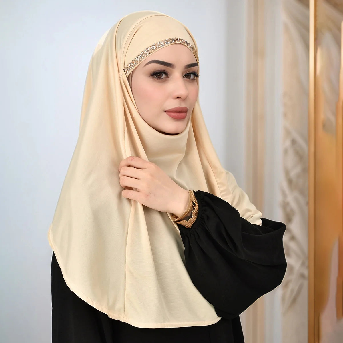 Malaysian Strap Instant Hijab Solid Modal Jersey Hijab Sacrf For Muslim Woman Hijabs Wrap Lady Casual Headband Ethnic Headscarf