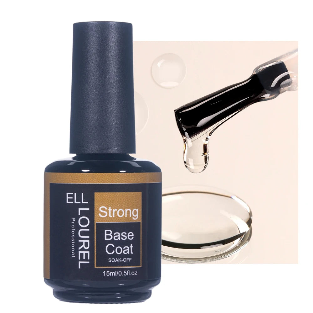 ELL LOUREL Upgrade Base Coat Top Coat No Wipe UV Gel Polish 15ML Semi Permanent Glitter Tempered Top Function Gel Nail Polish