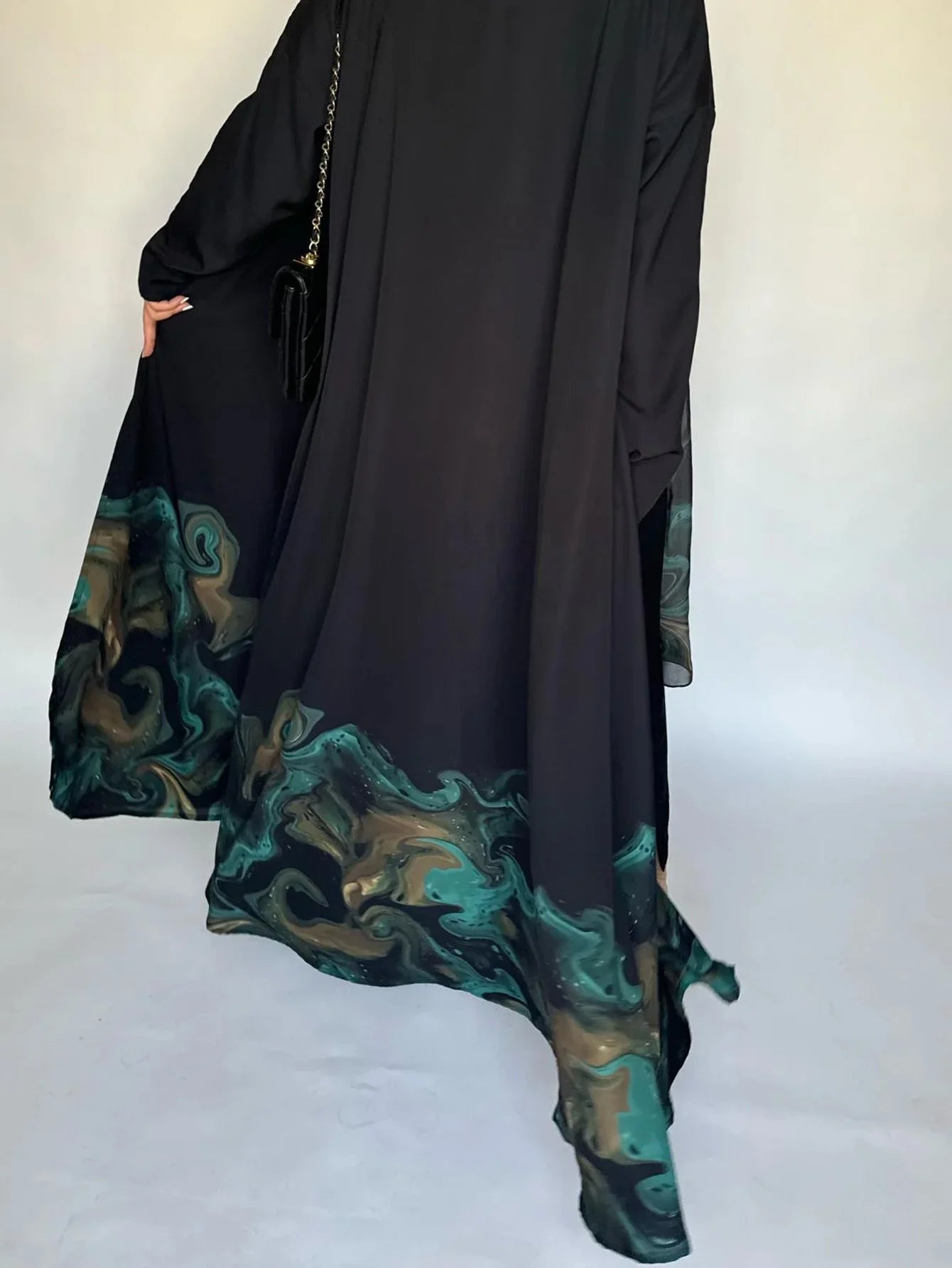 Middle Eastern Loose Open Front Abaya Muslim Full Sleeve Printed Abayas Turkey Kaftans Women Jilbabs Islamic Maxi Dresses