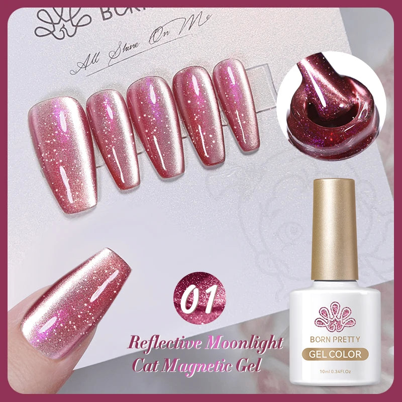 BORN PRETTY Sparkling Glass Bead Cat Magnetic Gel Nail Polish Flash White Spar Red Color Semi Permanent Soak Off UV Gel Varnish