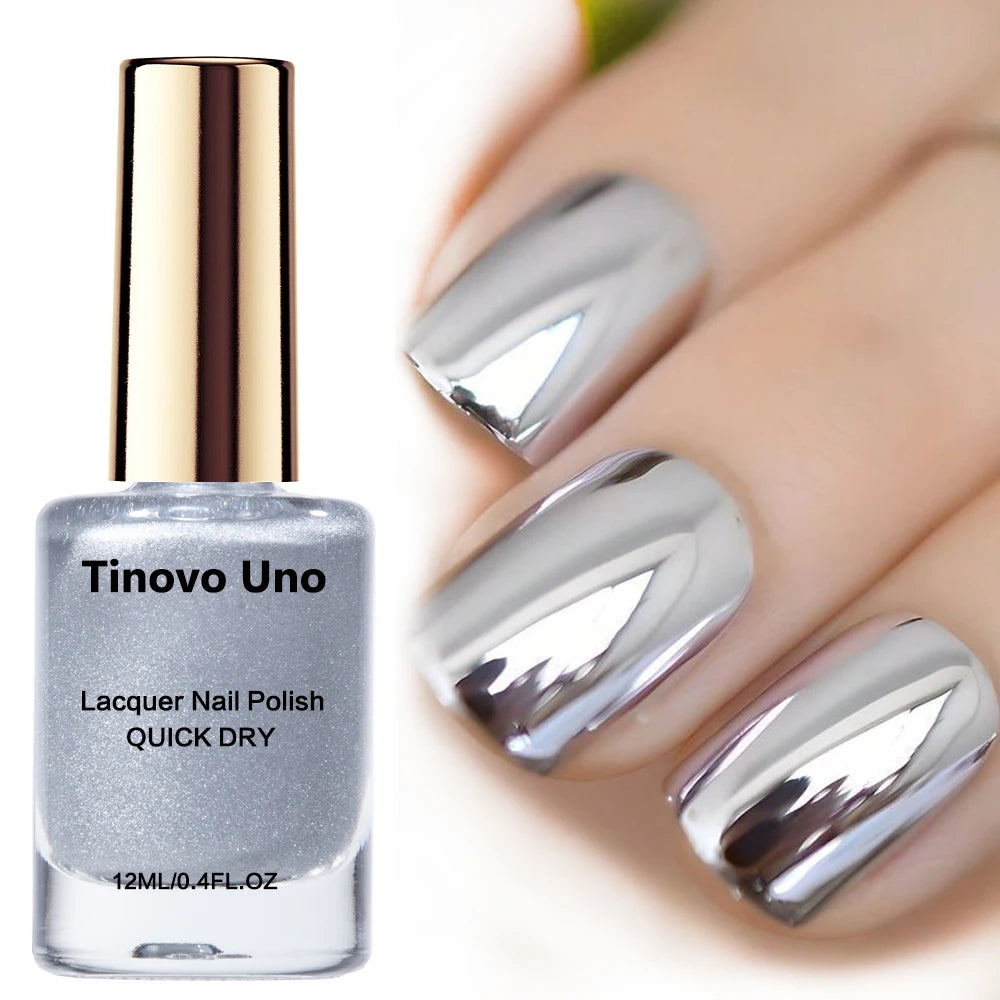 Tinovo Uno Metallic Nail Polish Mirror Red Regular Normal Nail Lacquer QuicK Dry Shimmer Manicure Growth Bright Oil Top Finish
