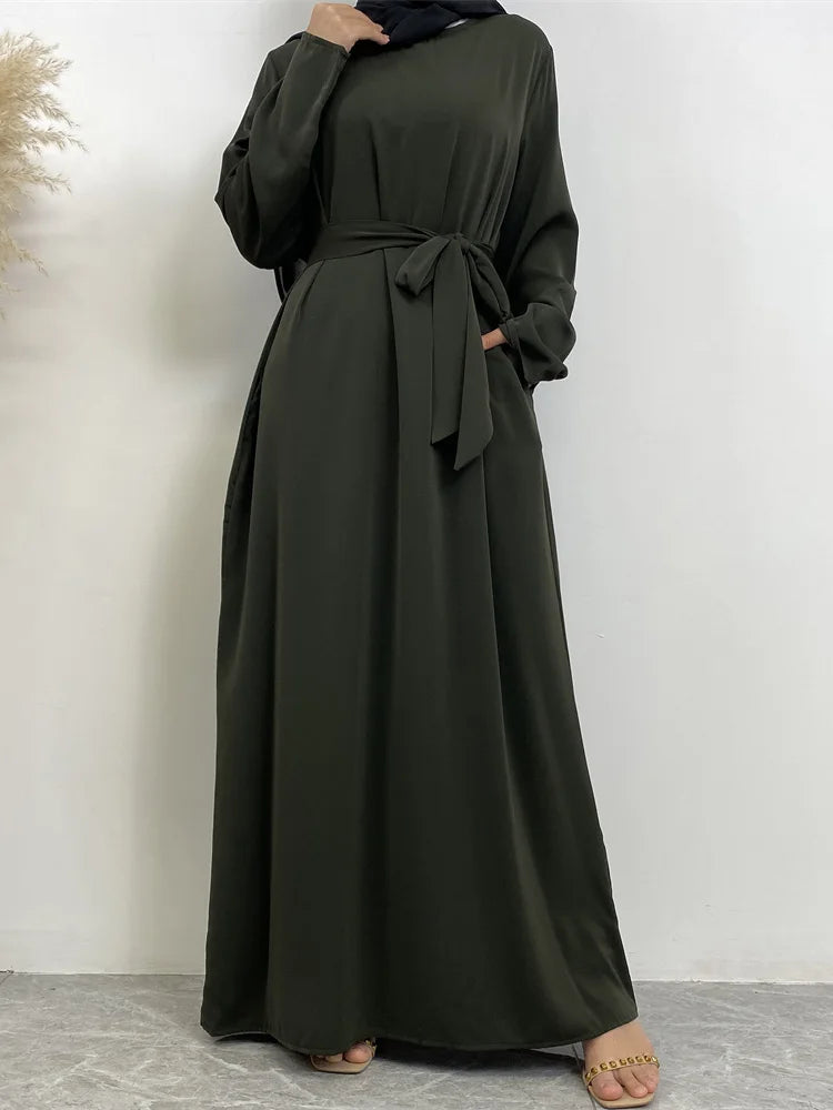 Hot Selle Muslim Woman Abaya With Pockets Islamic Casual And Simple Long Dresses Moroccan Caftan Woman Dubai Abaya Ramadan Black
