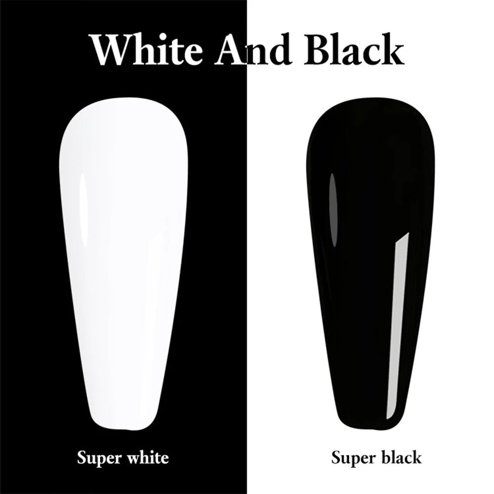 FZANEST Super Black Gel Nail Polish High Pigment Nail Gel Polish Lacquer Soak off UV LED Gel Pure Black White Color Nail Art