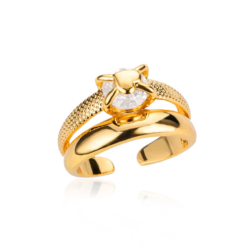 Heart Rings for Women Grils Gold Plated Adjustable Stainless Steel Ring 2025 Trend Luxury Wedding Couple Jewelry anillos mujer