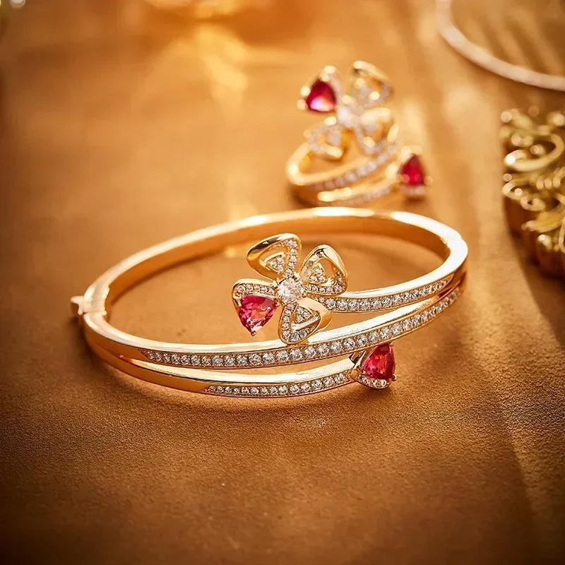 S925 Luxurious Set of Rose Colored Rings, Bracelets, and Necklaces. Where Opulence Meets Elegance,As Unique As You Are