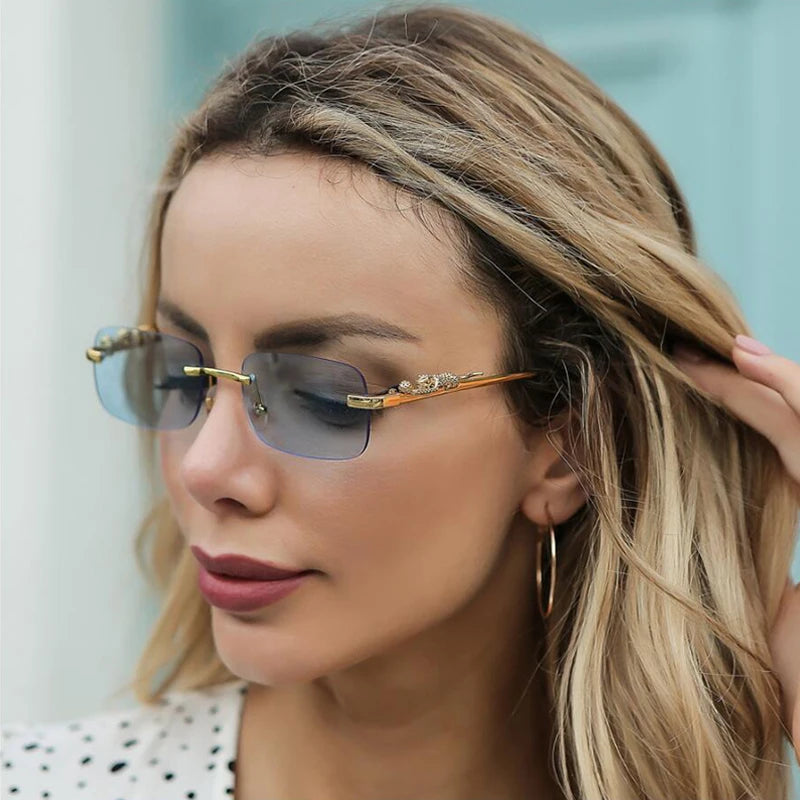 Luxury Brand Leopard Sunglasses Women Rimless Square Sun Glasses Female Fashion Frameless Shades Female UV400