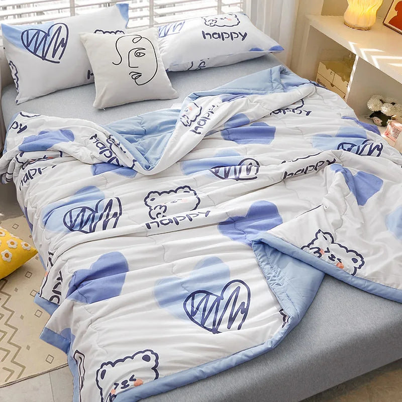 YanYangTian Summer Blanket Ice Silk Cooling Quilt Breathable Lightweight Skin-Friendly Minimalist Style Machine Washable Bedding