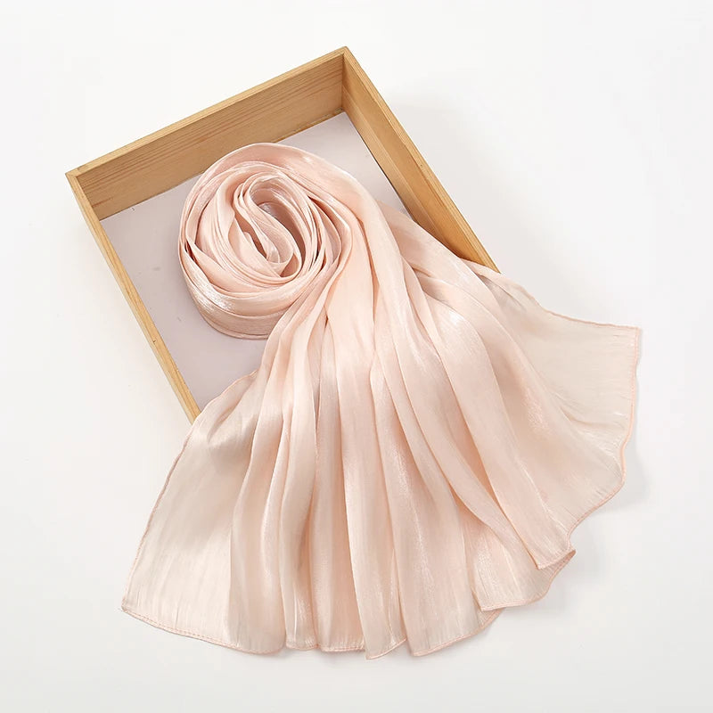 Fashion Plain Shimmer Hijab Wrinkle Scarf Muslim Woman Hijab Shawls Islam Woman Long Wraps Femme Headband Pure Turban