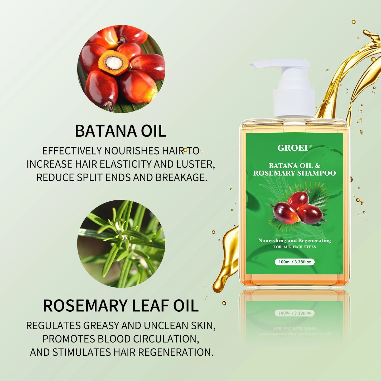 100ML Shampoo Batana Oil Cleansing Soothing Scalp Intense Repair Batana Nourishing Shampoo with Rosemary Extract for All Hair