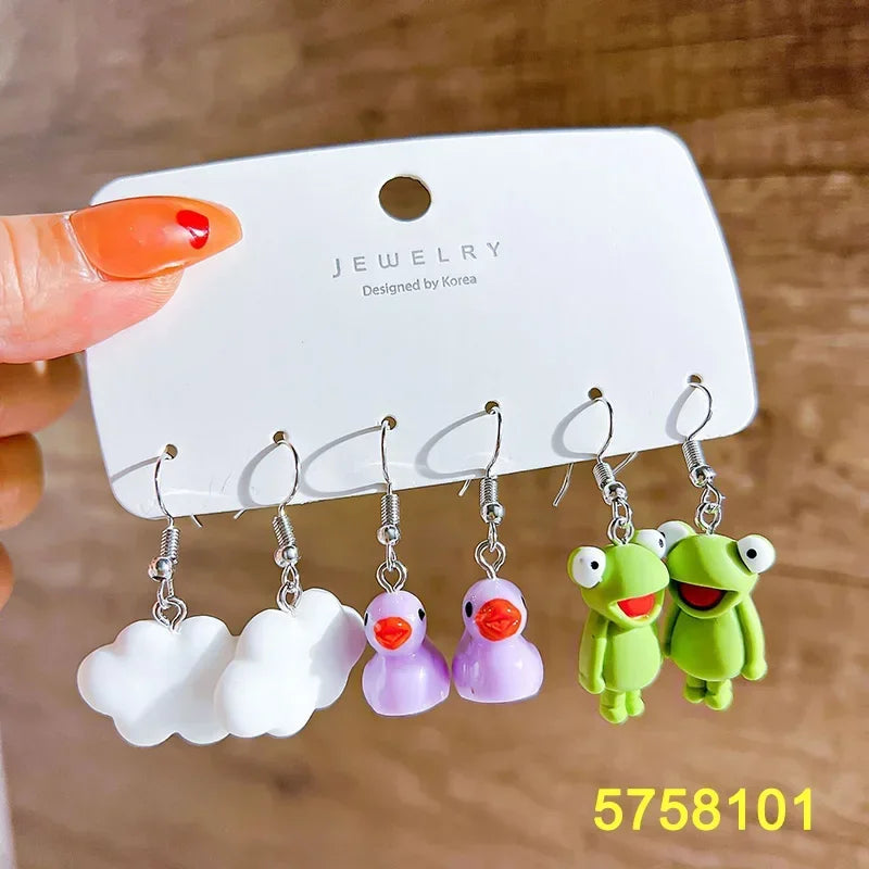 Green Butterfly Heart Dangle Earring Set for Girls Acrylic Gold Color Pearl Set Ear Rings 2023 New Fashion Jewelry Gifts