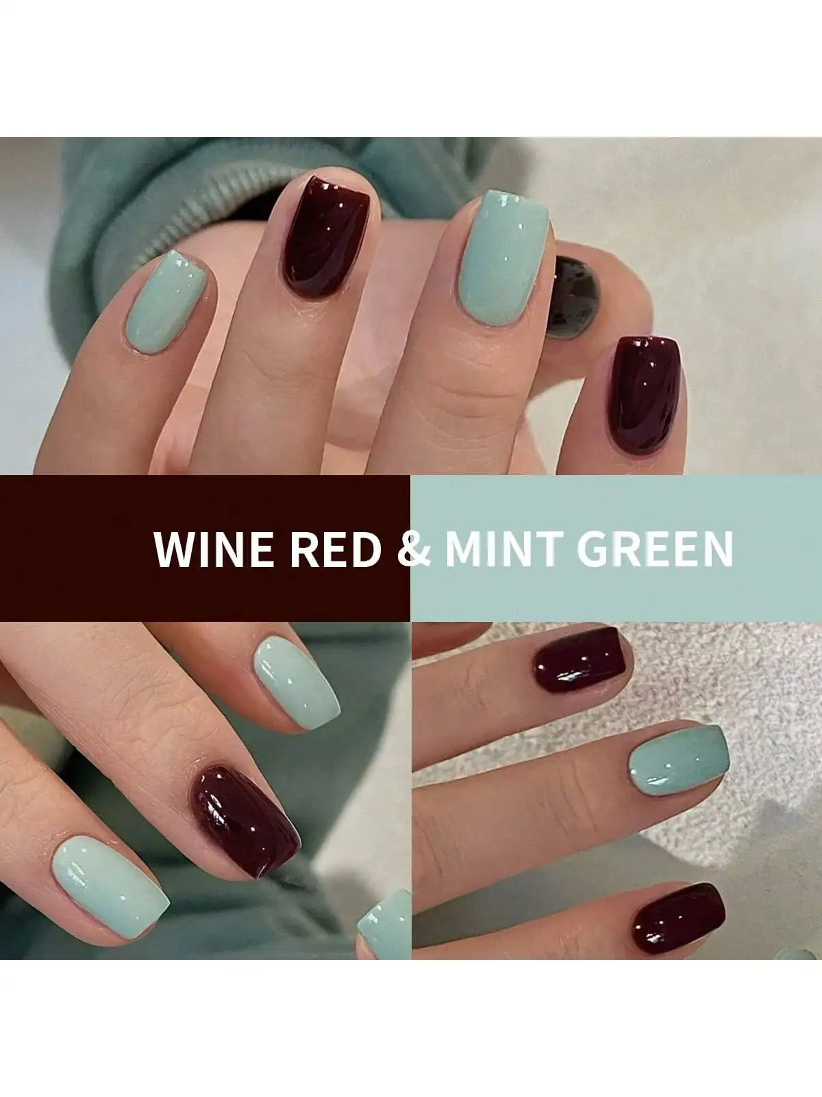 2025 Spring/Summer Viral Wine Red & Mint Green Mini Duo - Brightening Trendy UV Gel Polish Set for Nail Salons