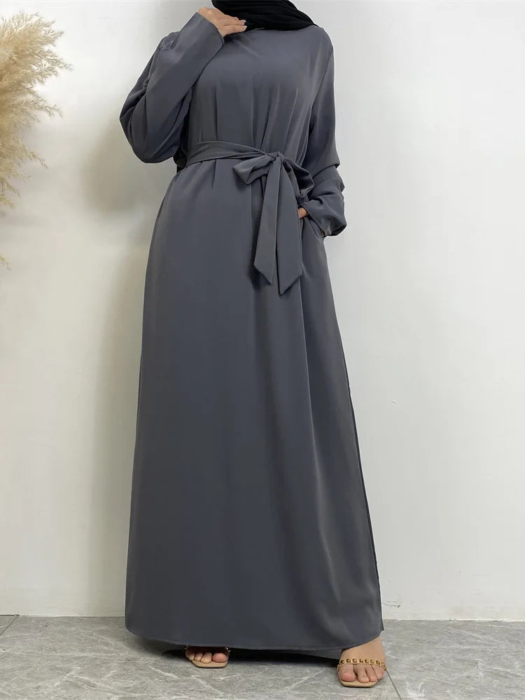 Hot Selle Muslim Woman Abaya With Pockets Islamic Casual And Simple Long Dresses Moroccan Caftan Woman Dubai Abaya Ramadan Black